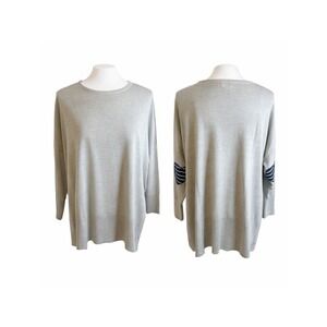 Mersea Gray Heart Elbow Patch Oversized Sweater Button Side Slit OS Coastal